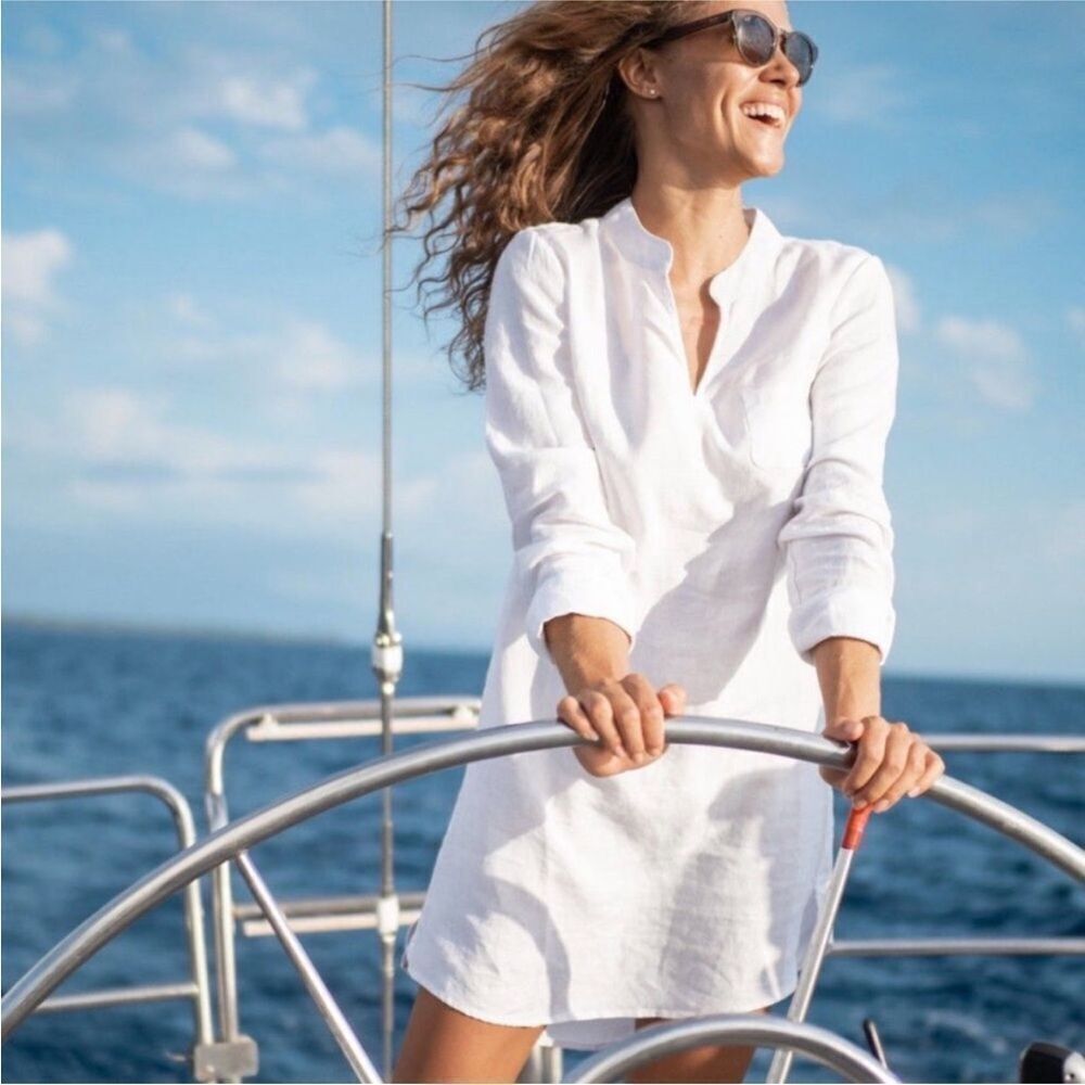 HIHO Tortola 100% linen white Bananakeet mini dress coverup XS